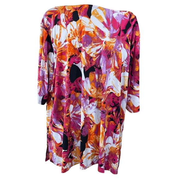Investments Tunic Top Size 2X Pink Orange Floral 3/4 Sleeve Stretch - Picture 3 of 7